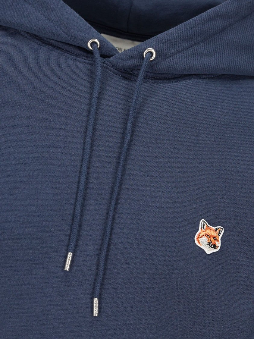 Maison Kitsuné Deep Blue Cotton Hoodie With Embroidered Fox Logo