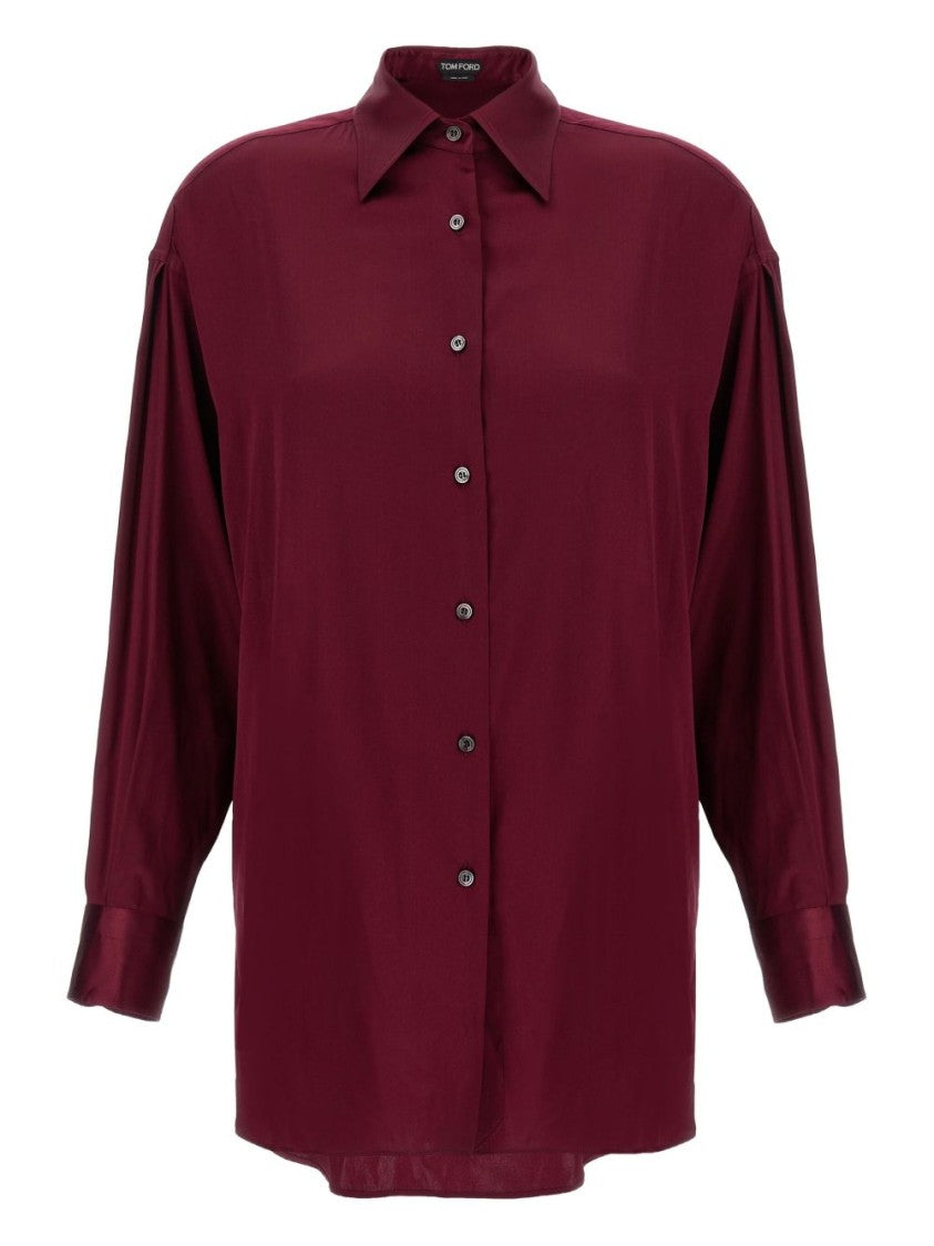 Tom Ford Burgundy Long-Sleeve Shirt With Button-Cuffed Sleeves