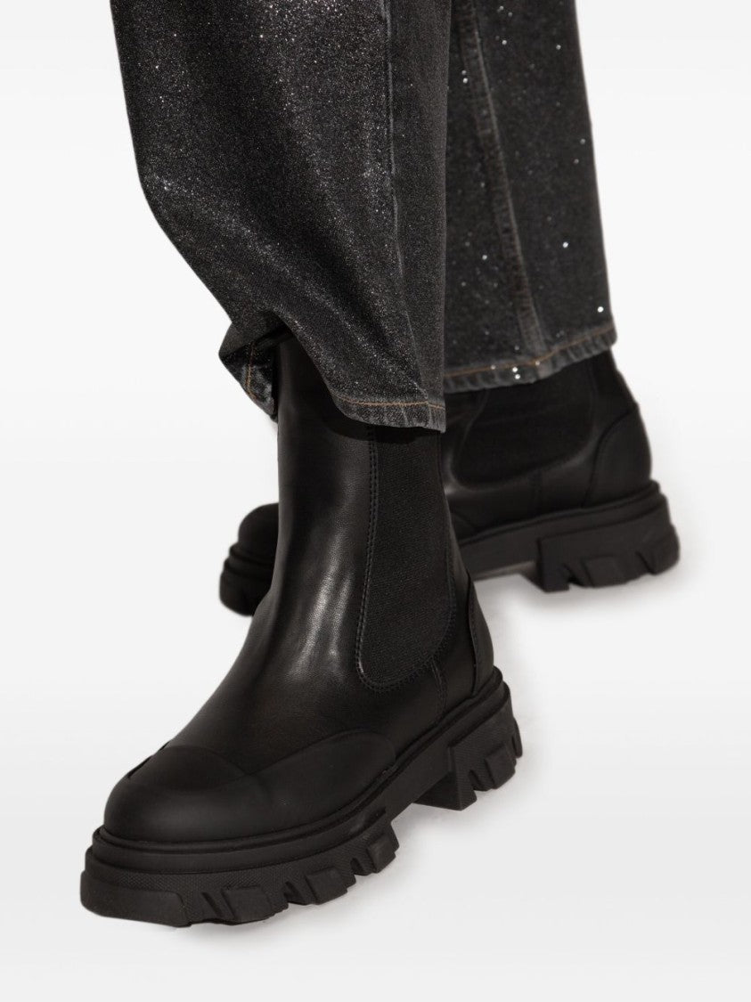 Ganni Black Chunky Sole Slip-On Elastic Boots