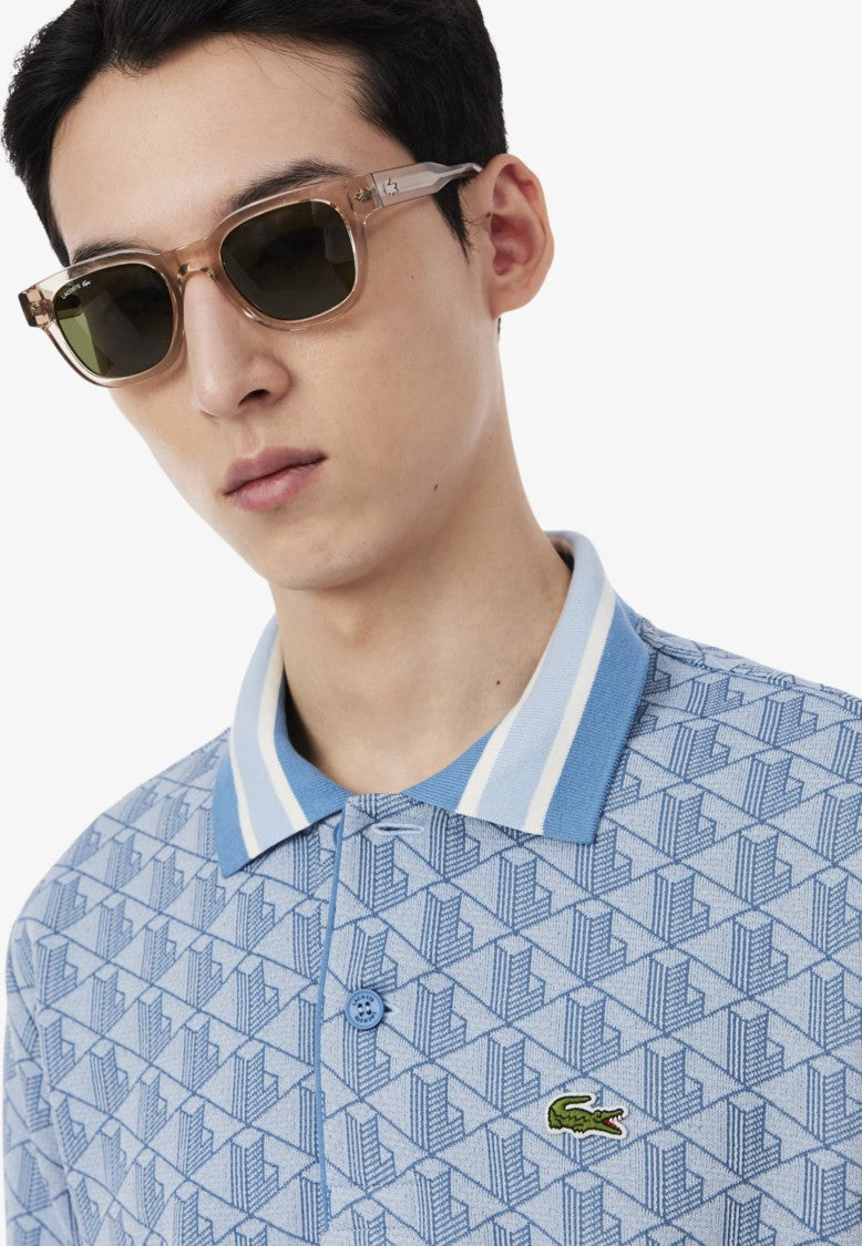 Lacoste Light Blue Monogram Jacquard Polo