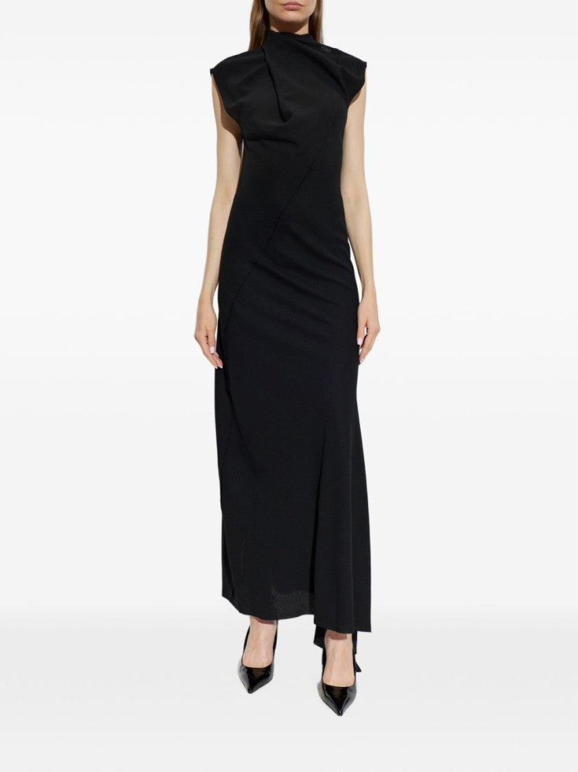 The Attico Black Floor-Length Asymmetrical Open Back Dress