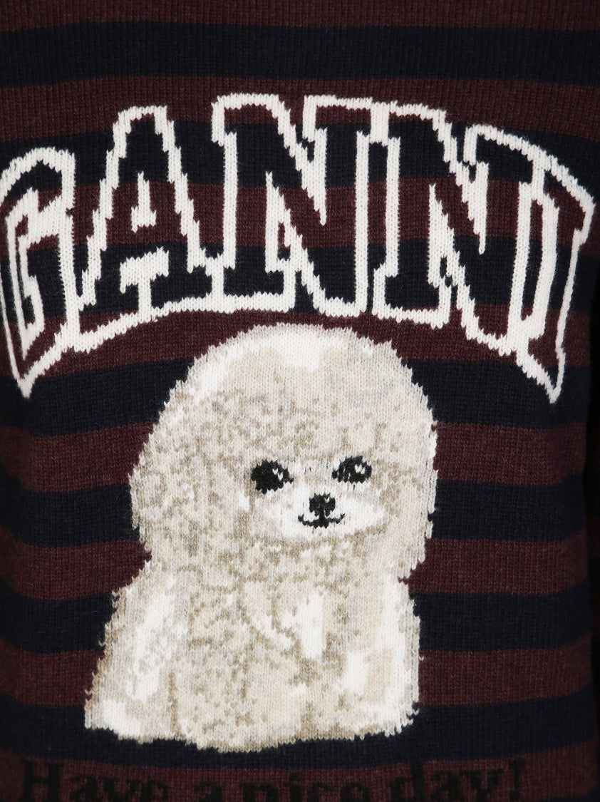 Ganni Playful Poodle Graphic Wool Mix Crewneck