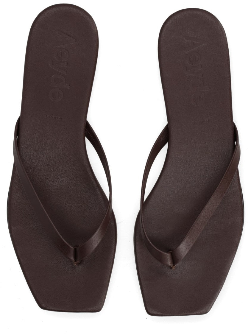 Aeydē Neutrals Renee Square Toe Nappa Leather Sandals
