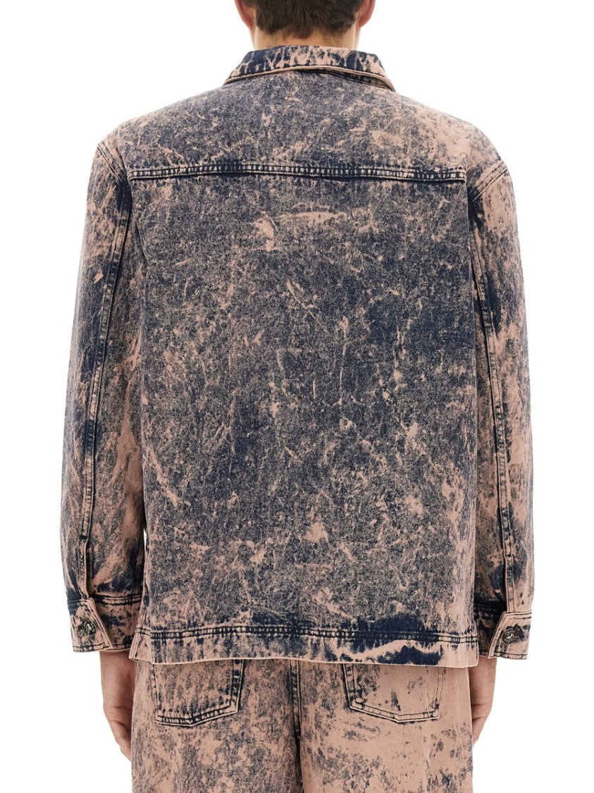 Études Distressed Denim Jacket With Classic Collar