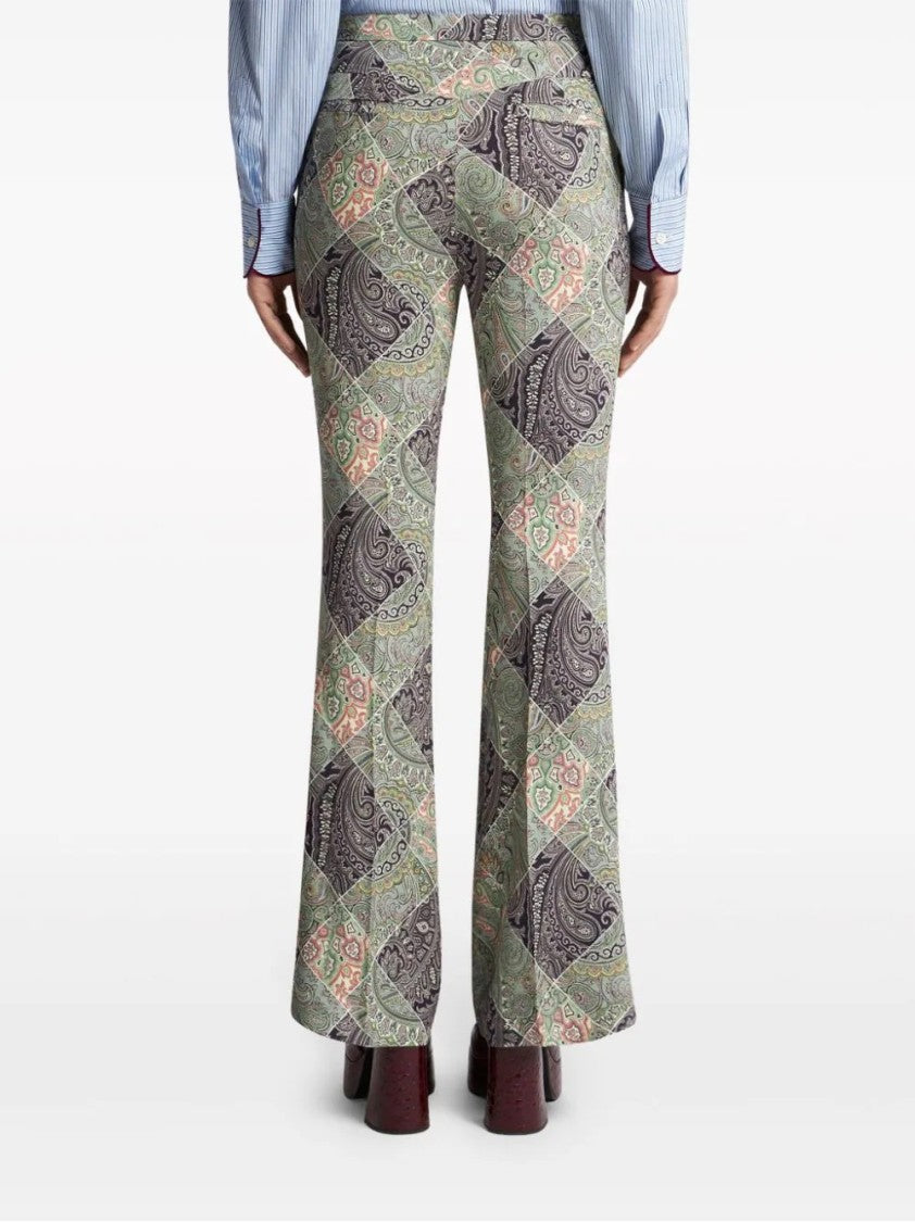 Etro Flared Trousers With Unique Paisley Print And Stretch Fabric
