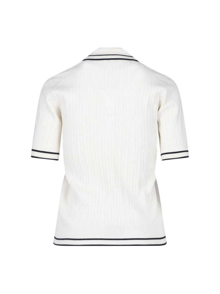 Sporty And Rich Ribbed Texture Polo Shirt With Contrasting Stripes