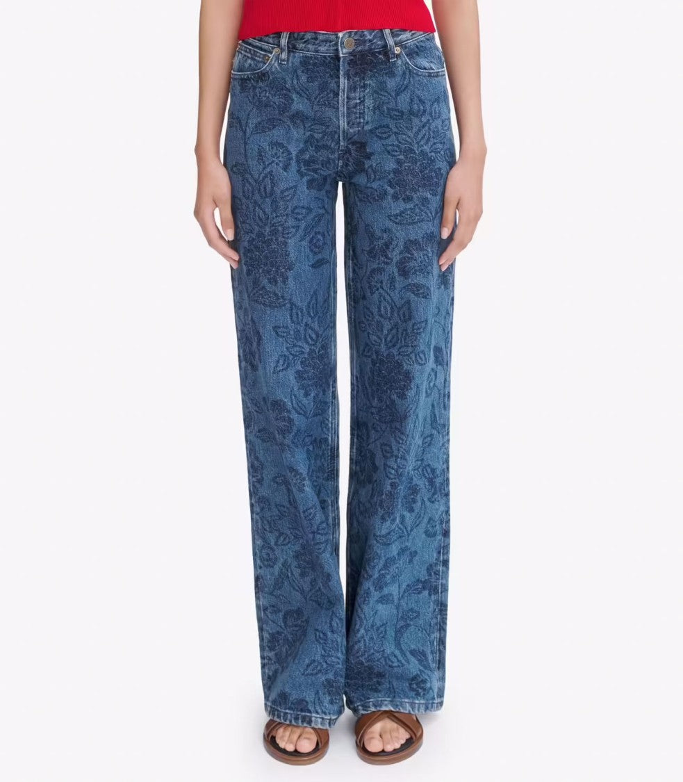 A.P.C. High-Rise Floral-Print Denim Jeans With Straight Leg