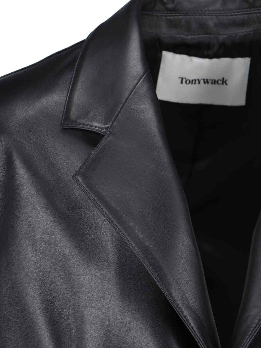 Tonywack Leather Single-Breasted Jacket – Black