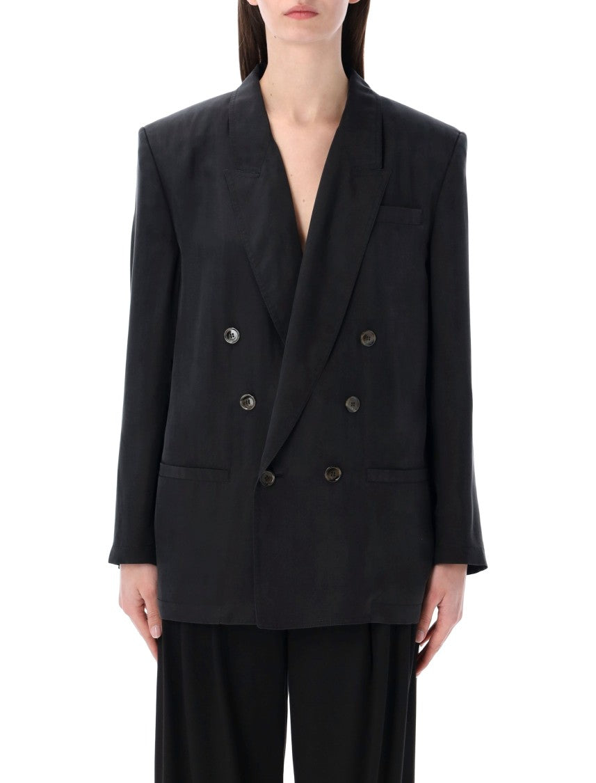 Saint Laurent Double-Breasted Silk Habotai Jacket