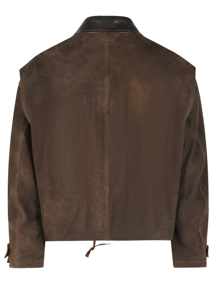 Salvatore Santoro Rich Brown Suede Jacket With Grained Leather Accents And Tailored Features
