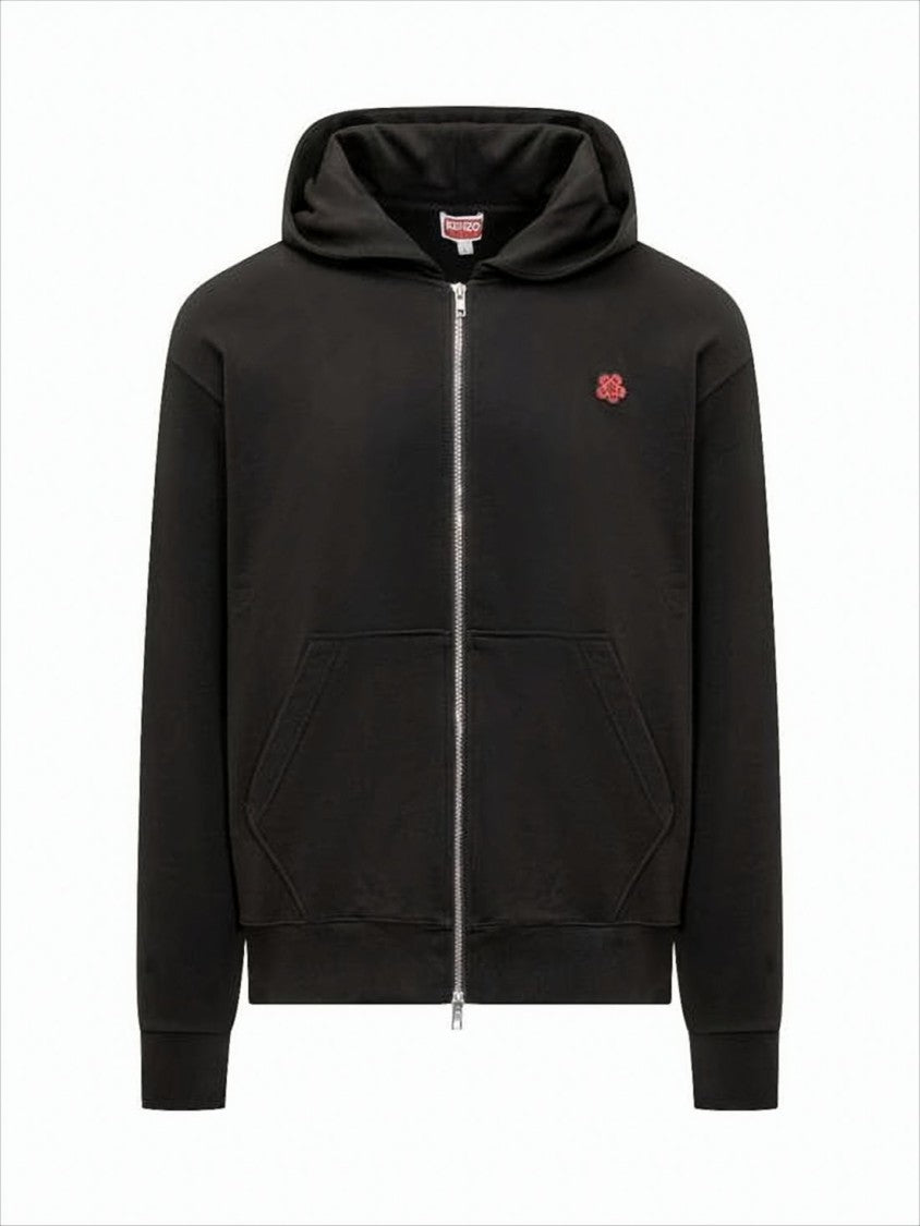 Kenzo Zip-Up Hoodie With Embroidered Detailing And Kangaroo Pocket