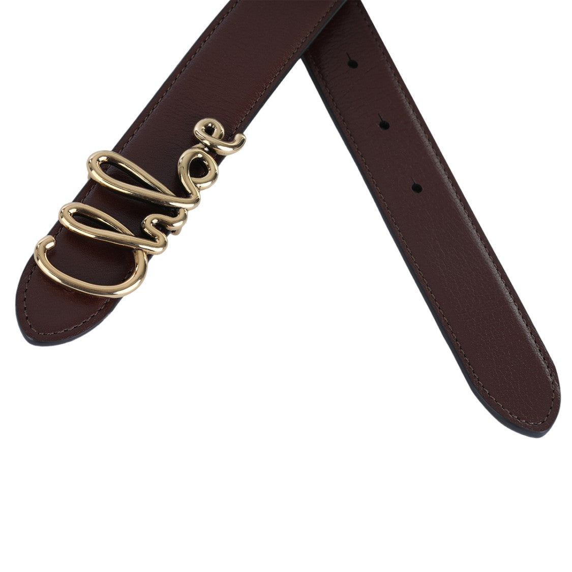 Chloé Brown Leather Belt With Gold-Tone Cursive Buckle