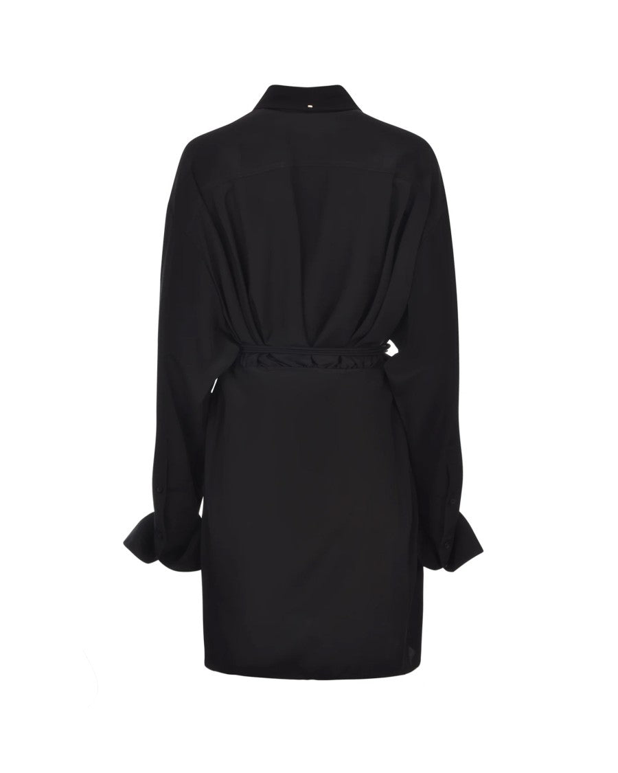 Sportmax Black Stretch Silk Shirt Dress