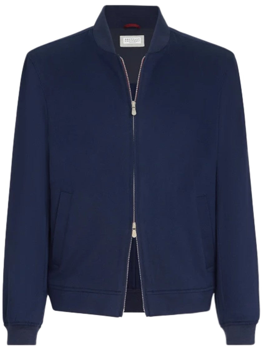 Brunello Cucinelli Tailored Blue Casual Jacket With Ribbed Details