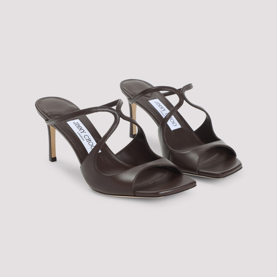 Jimmy Choo Peep-Toe Brown Sandals With Crisscross Straps And Comfortable Heel