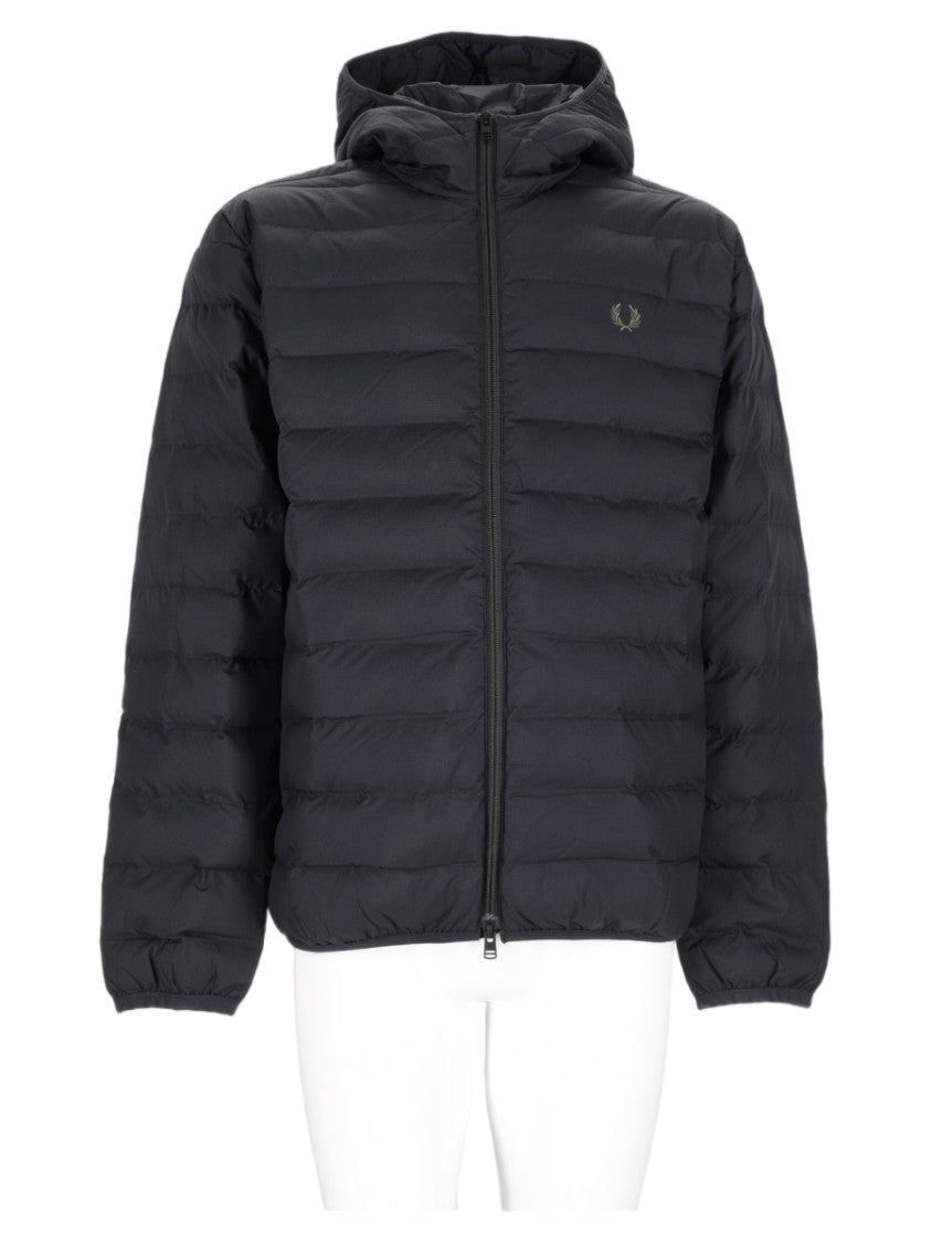 Fred Perry Black Quilted Hooded Recycled Polyamide Jacket