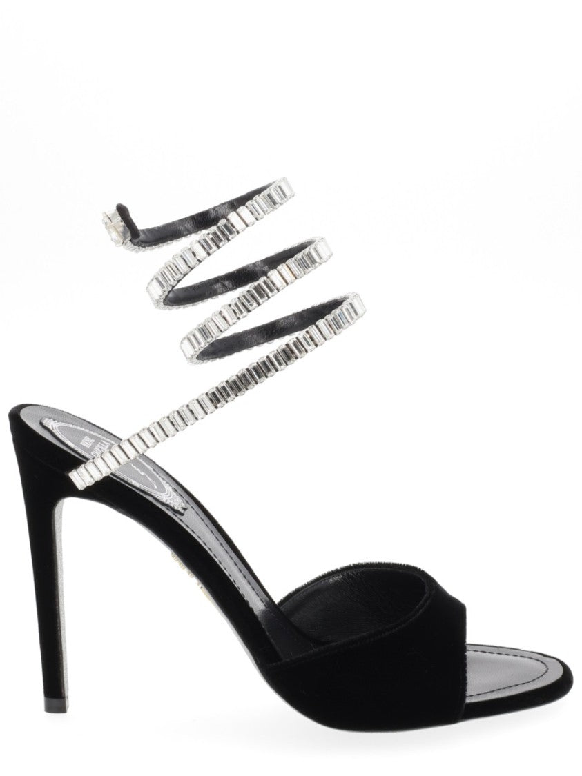 René Caovilla Cleo Spark Spiral Ankle Strap Velvet Sandals