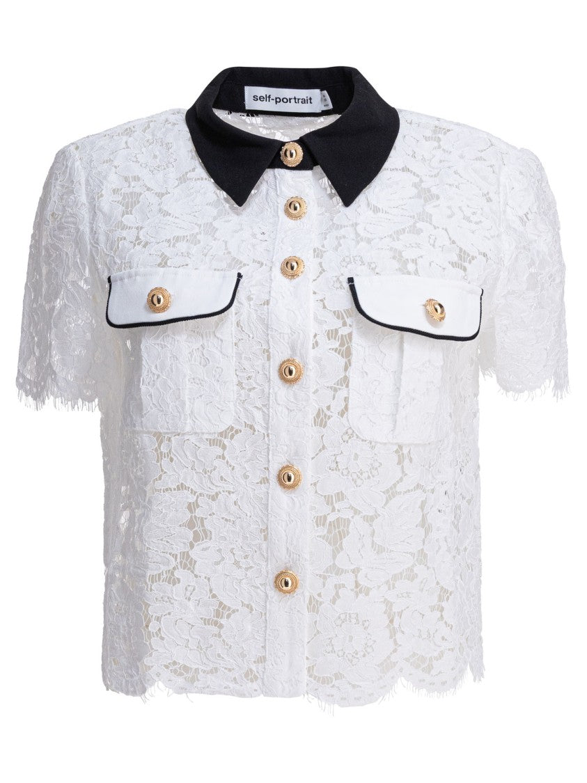 Self-Portrait Lace Collar Top With Floral Detailing