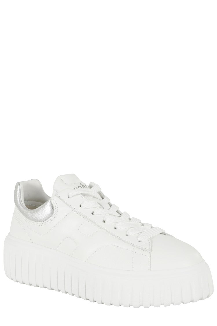 Hogan H Stripes Lace-Up Sneakers With Silver Accents