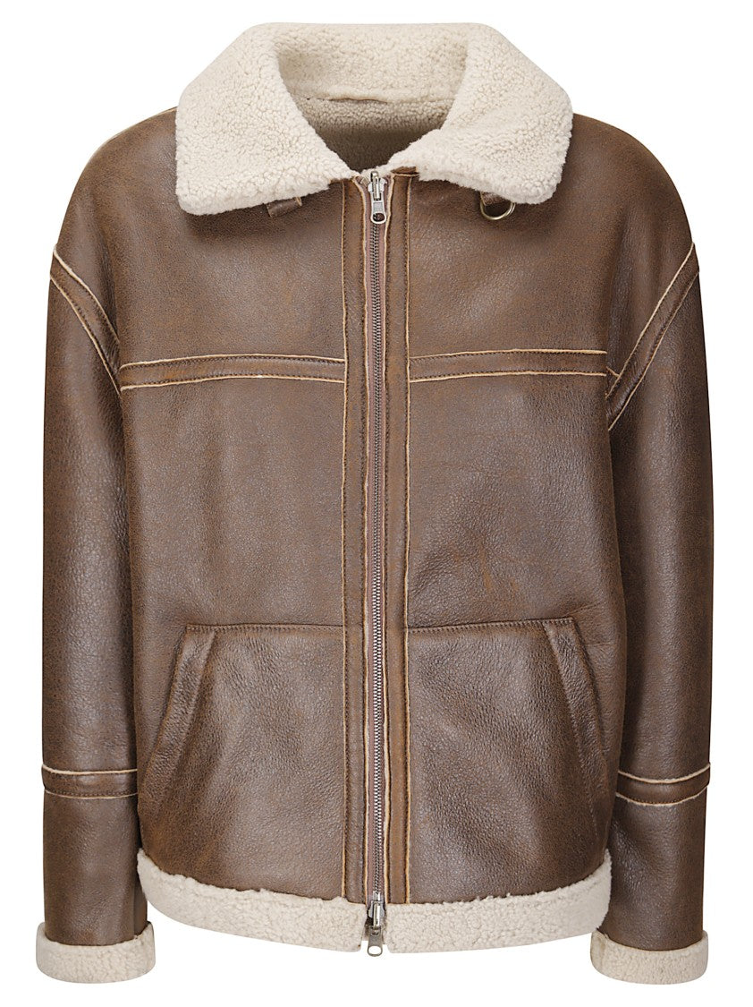 Salvatore Santoro Sheepskin Leather Jacket With Contrasting Shearling Interior And High Collar