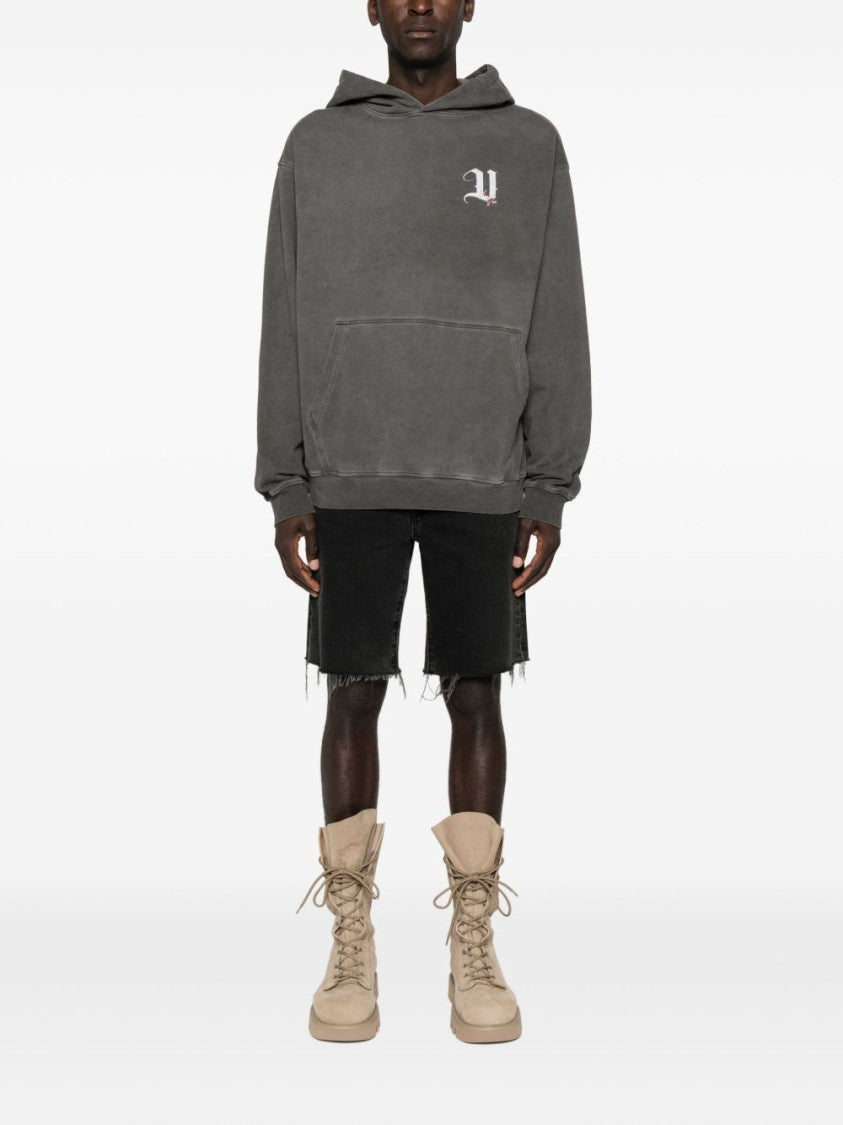 Vision Of Super Washed Gray Graphic Hoodie With Front Pocket