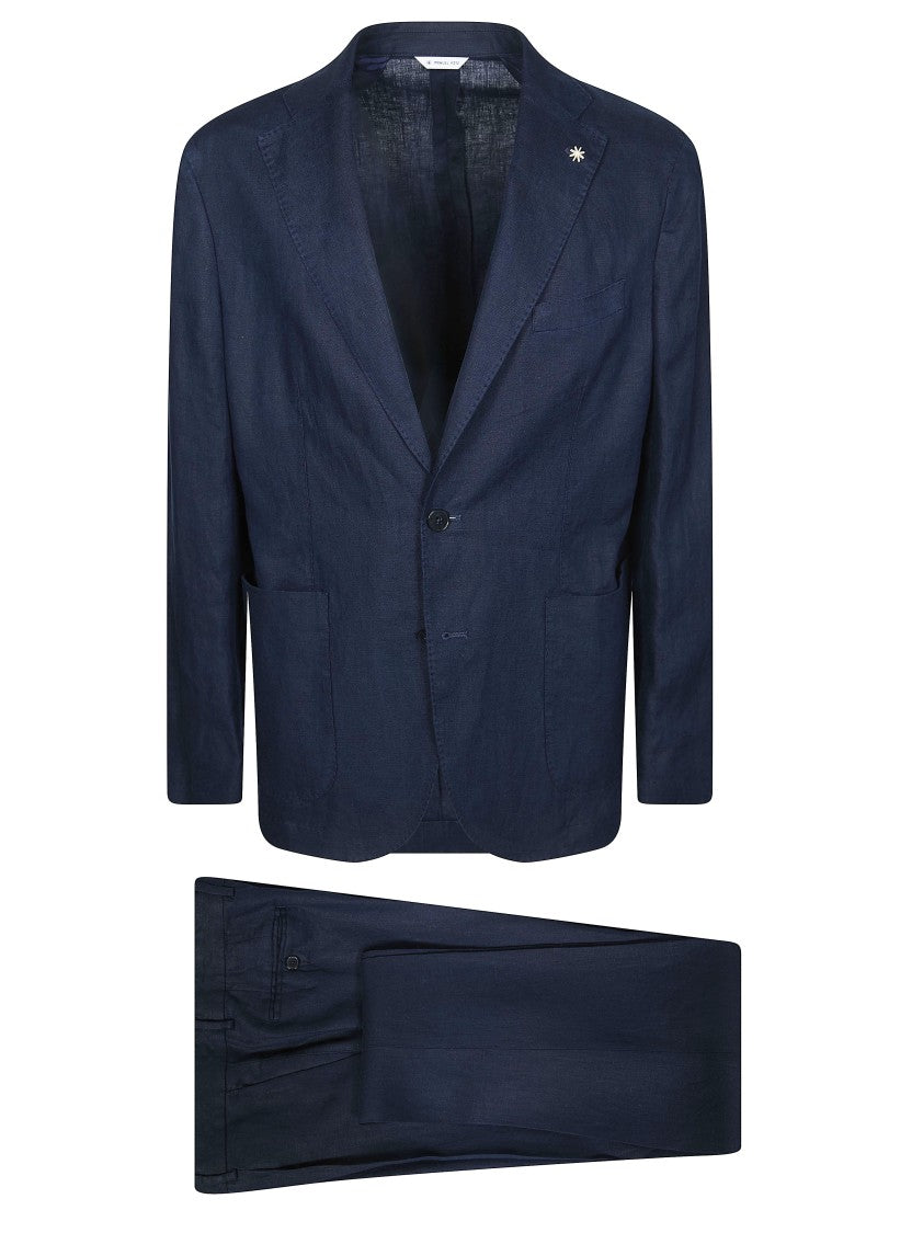 Manuel Ritz Deep Navy Premium Linen Patch Pocket Suit