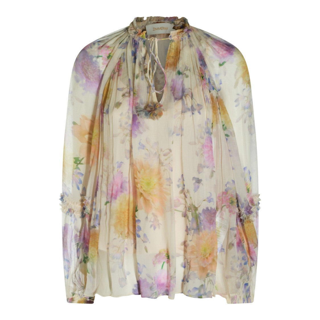 Zimmermann Cream Dahlia Viscose Top With Floral Print And Bow Detail