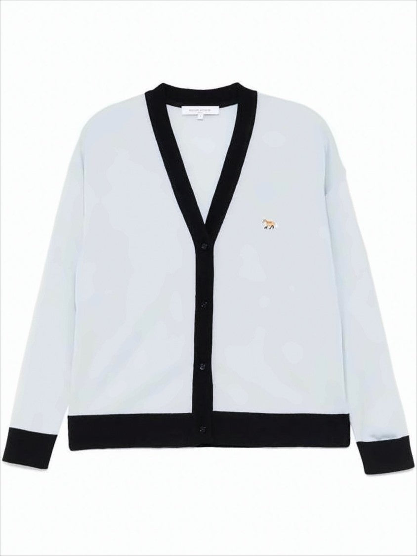 Maison Kitsuné Wool Cardigan With Contrast Trim And Embroidered Emblem
