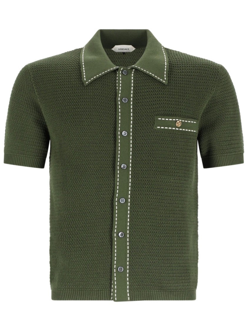 Versace Short-Sleeved Cropped Knit Shirt