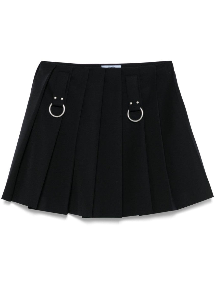 Prada Flared Pleated Skirt With Front Rings And Classic Finish