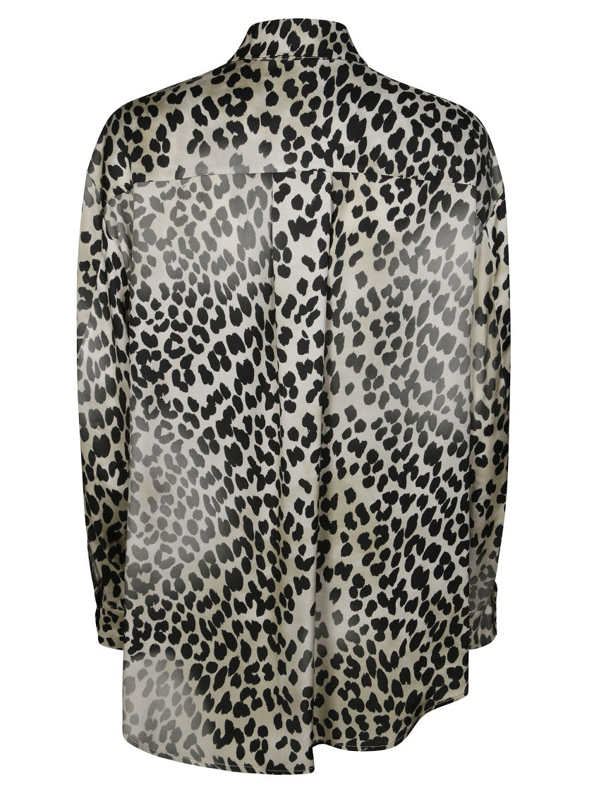 Nude Leopard Print Sheer Blouse With Classic Collar