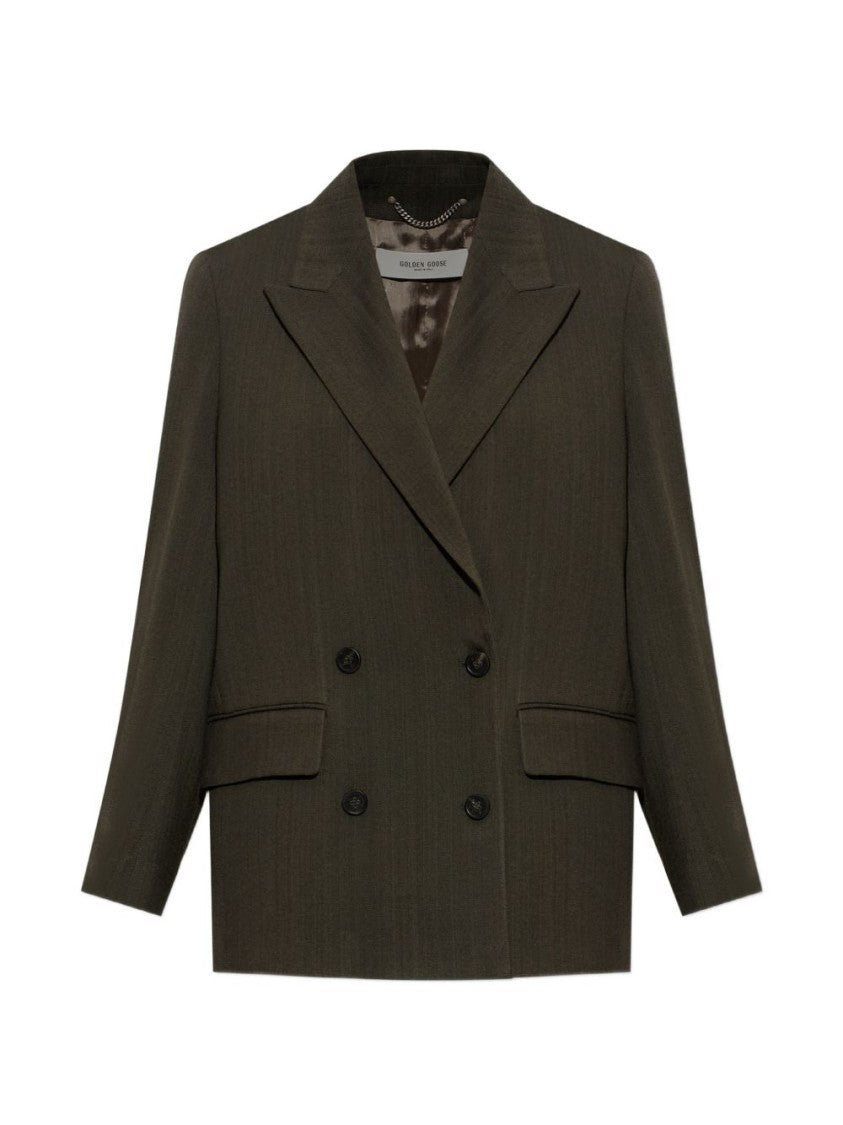 Golden Goose Double-Breasted Flap Pocket Olive Blazer