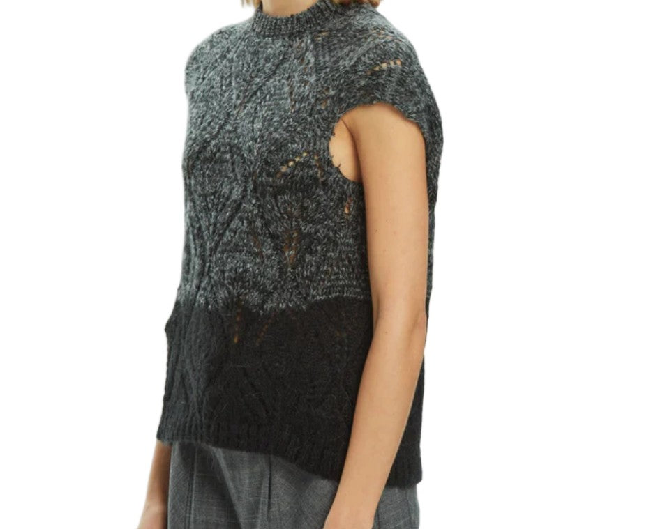 Mlo Mélange Openwork Sleeveless Knit Tank Top