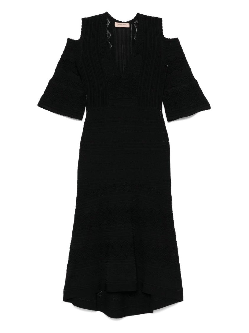 Twin-Set Cut-Out Black Dress With Flared Skirt