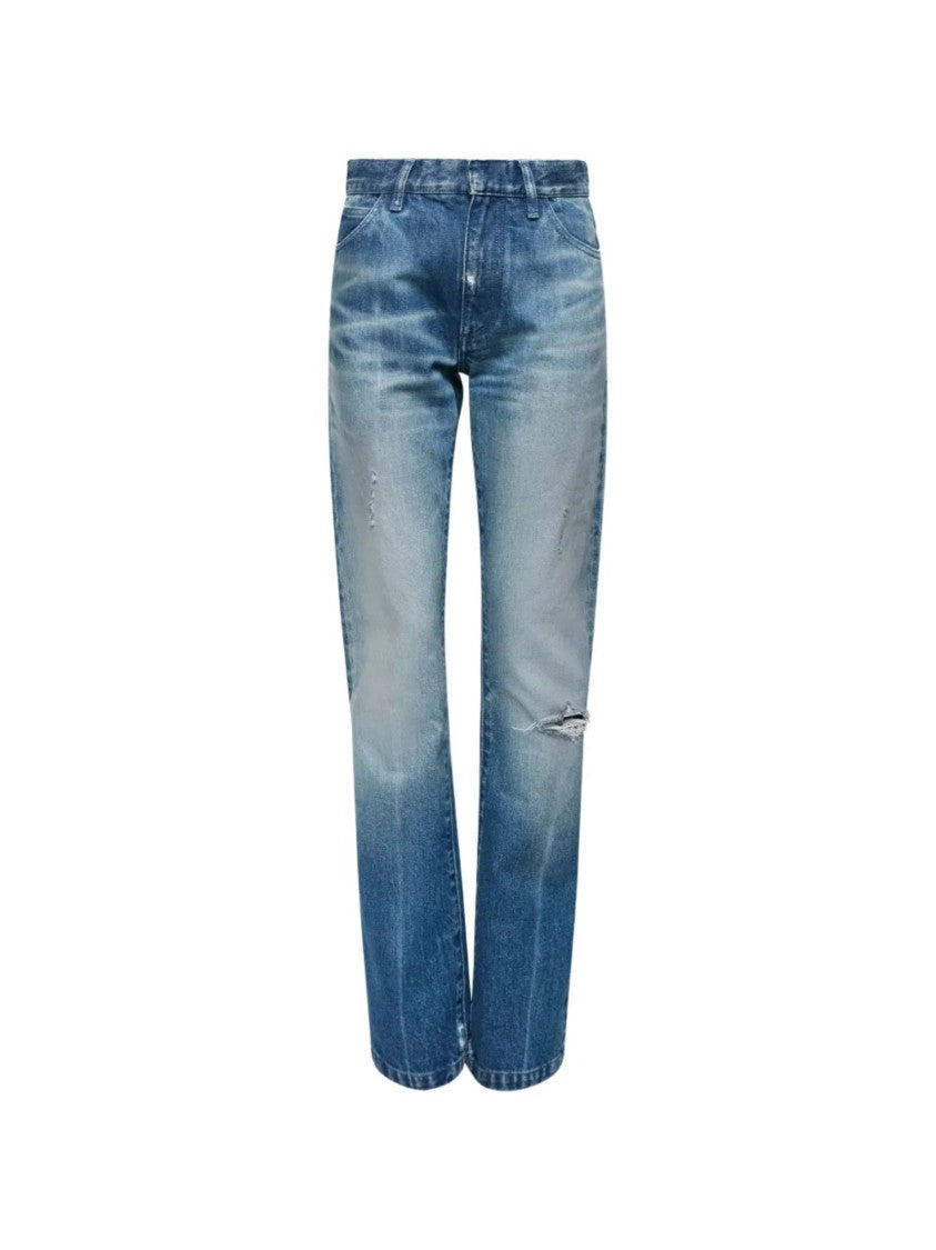 Mm6 By Maison Margiela Blue Printed Lines Denim Straight-Leg Jeans