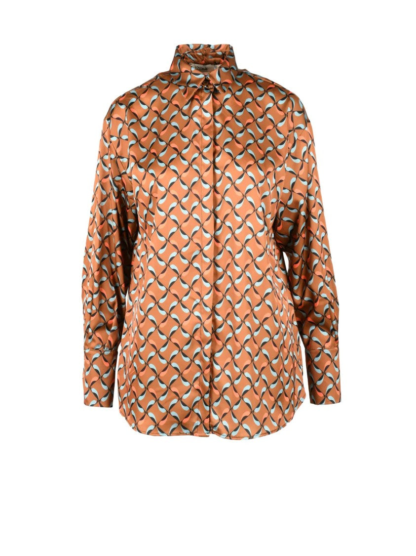 Think Geometric Patterned Shirt With Classic Collar And Fluid Draping