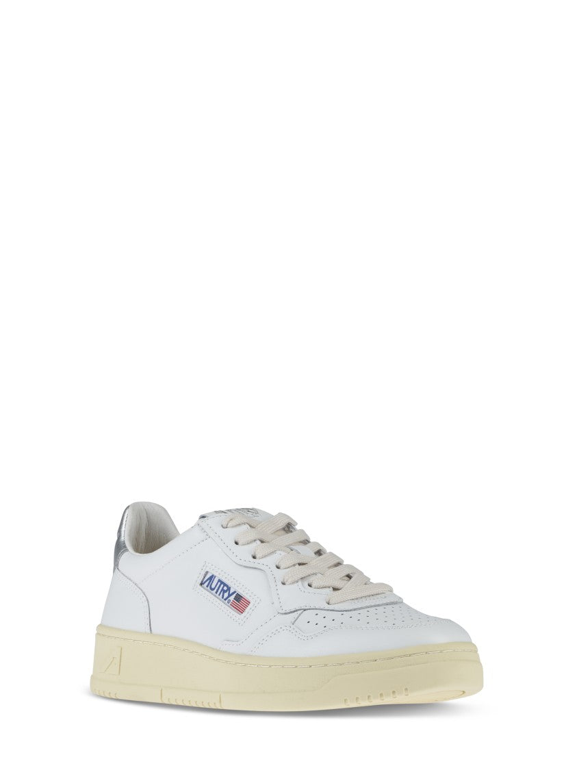 Autry Medalist Low-Top White/Silver Metallic Leather Sneakers