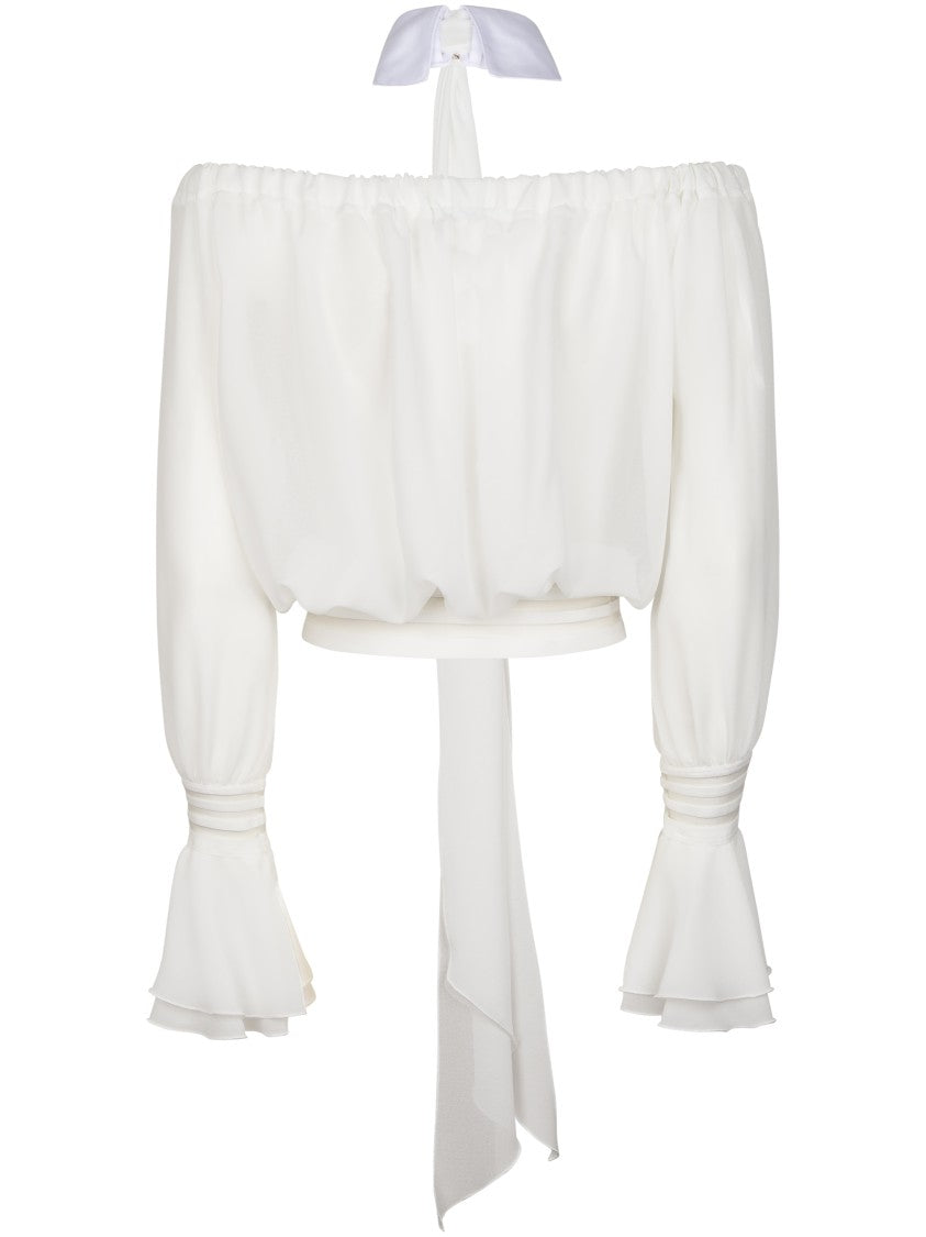 Elisabetta Franchi Voluminous Off-Shoulder Blouse With Structured Collar