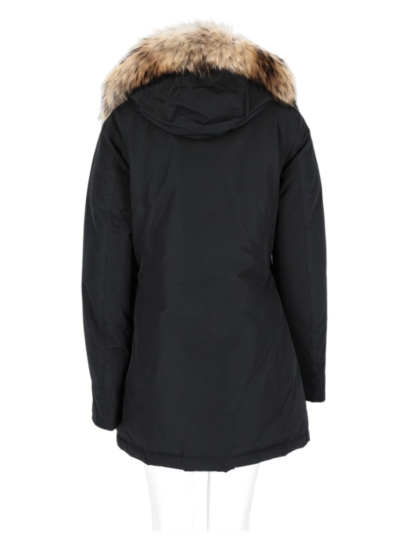 Woolrich Black Wool-Blend Fur-Trim Parka