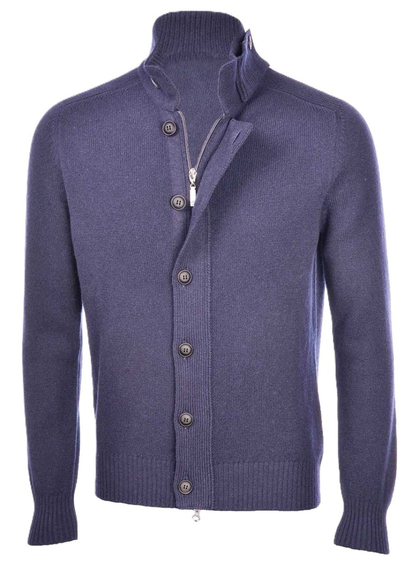 Paolo Fiorillo Capri Zip-Closure Cardigan In Rich Blue Knit