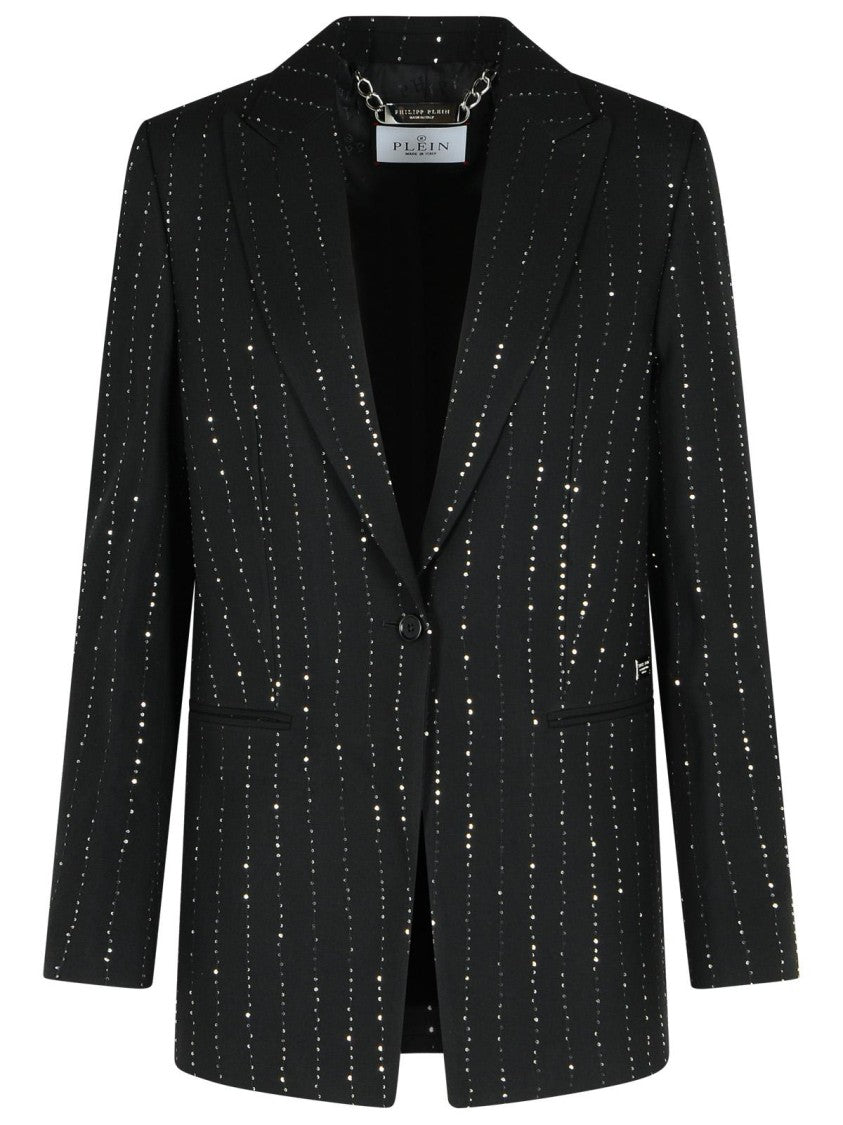 Philipp Plein 'Boyfriend Fit' Blazer With Black Wool Blend Paiettes