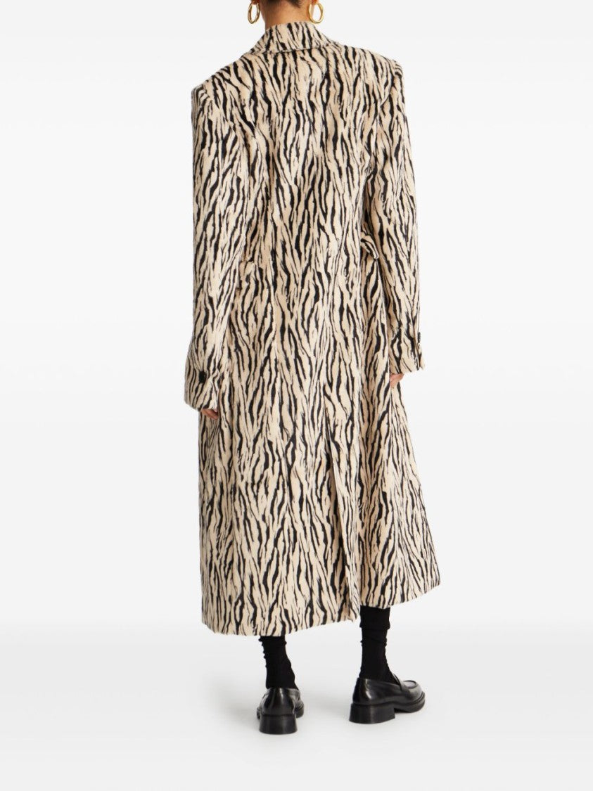 Rotate Zebra Print Long Coat With Double-Breasted Design And Large Lapels