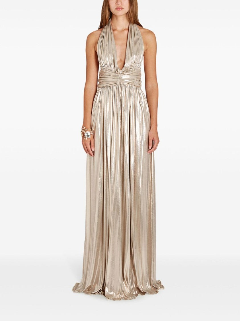 Giambattista Valli Golden Halterneck Jersey Dress With Open Back