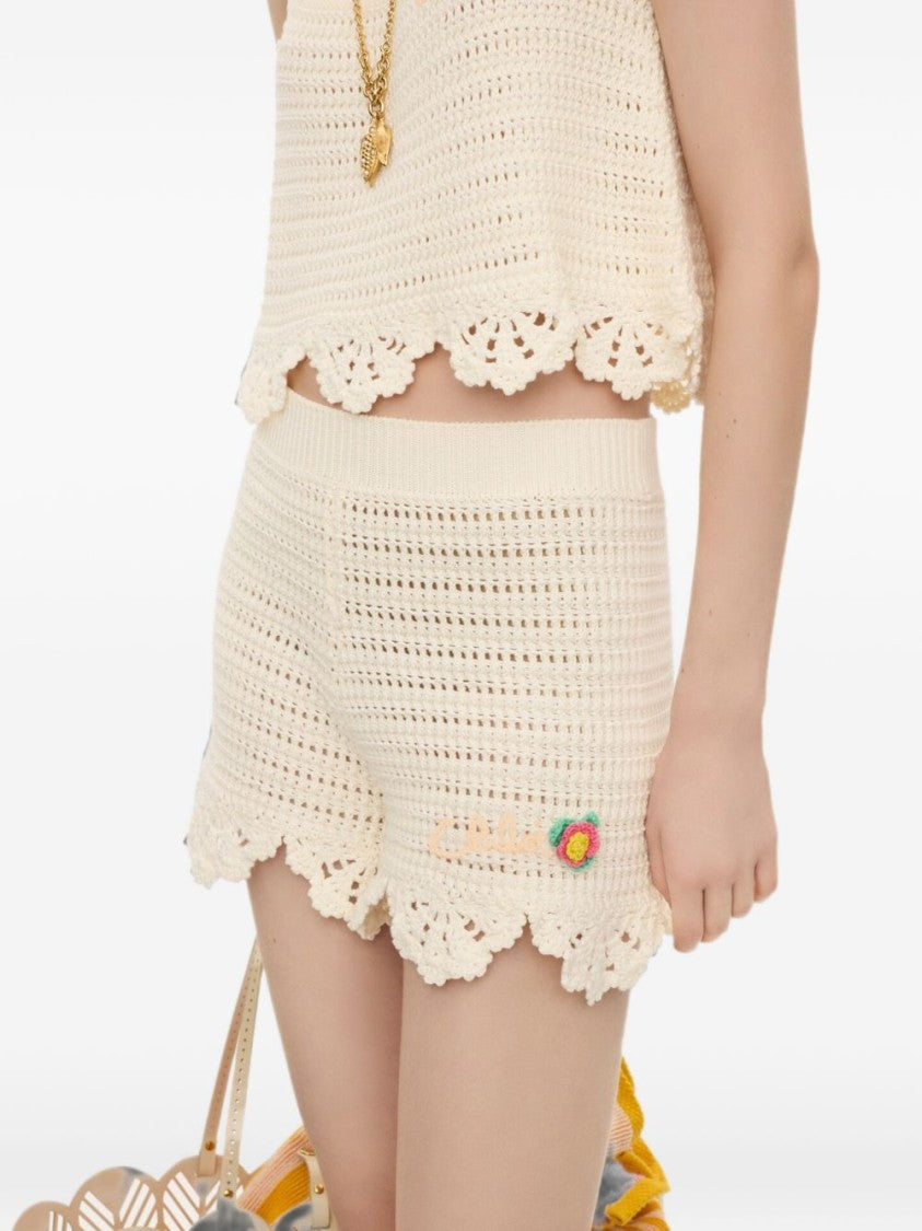Chloé Crochet Knit Shorts With Scalloped Hem