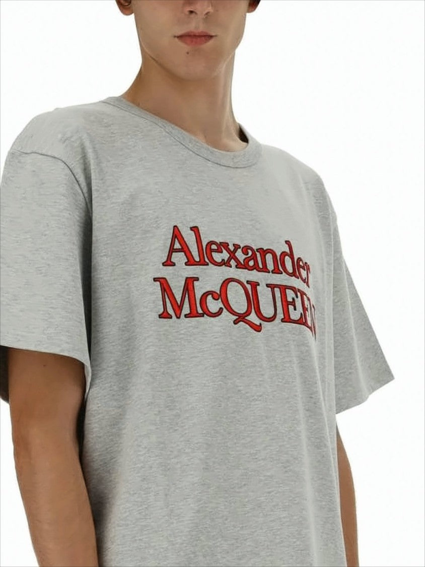 Alexander Mcqueen Short-Sleeved Cotton T-Shirt With Bold Logo Detail