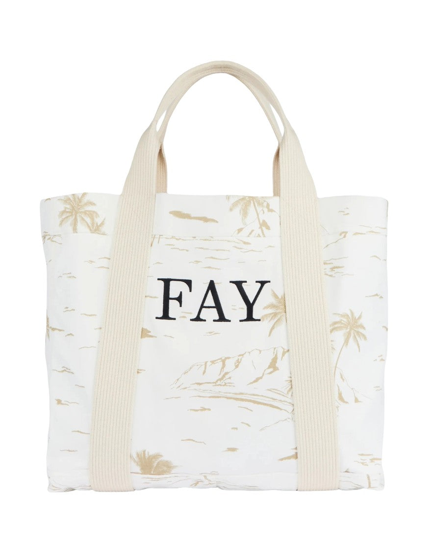 Fay Tropical Print Cotton Blend Tote Bag