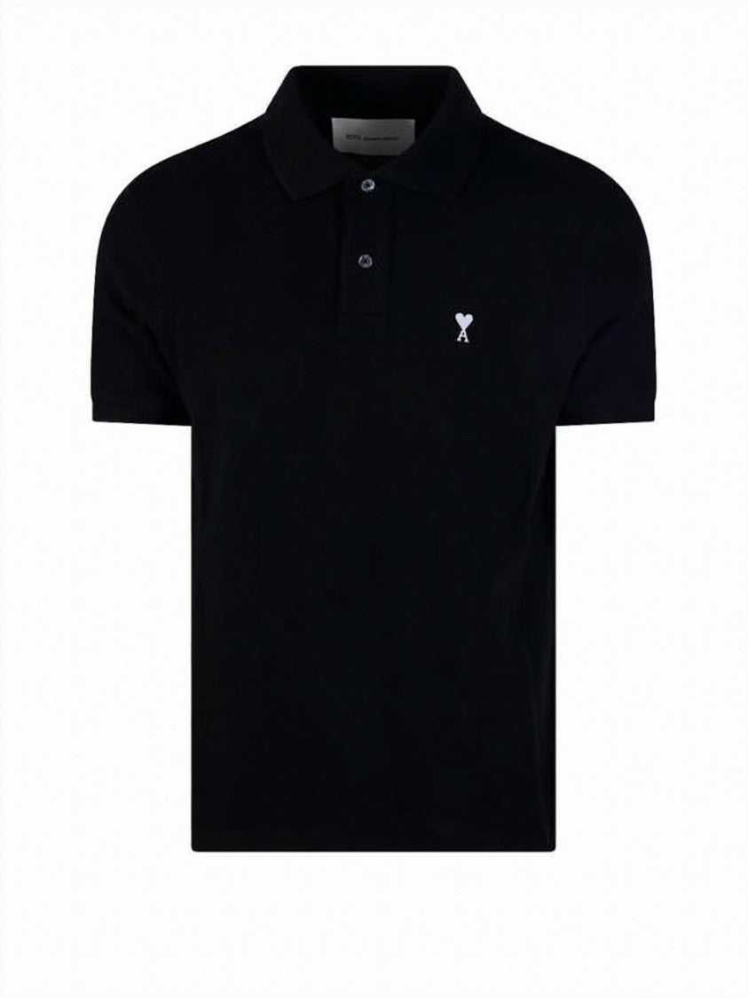 Ami Paris Small Heart Logo Polo Shirt With Traditional Collar