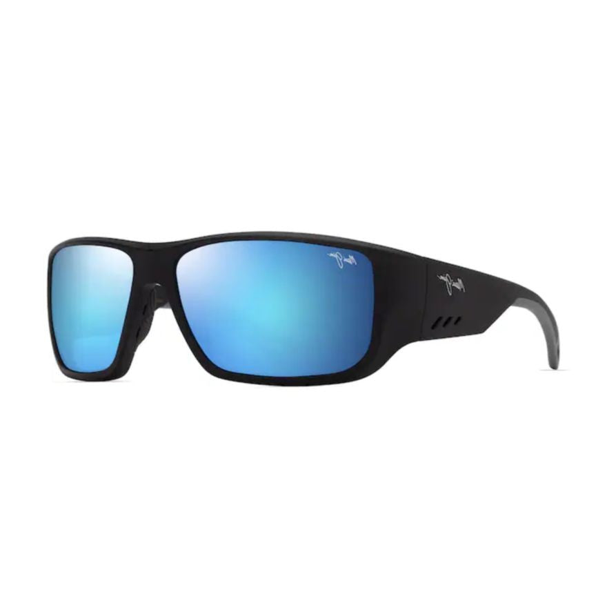 Maui Jim Keha Rectangular Matte Black Sunglasses With Blue Reflective Lenses