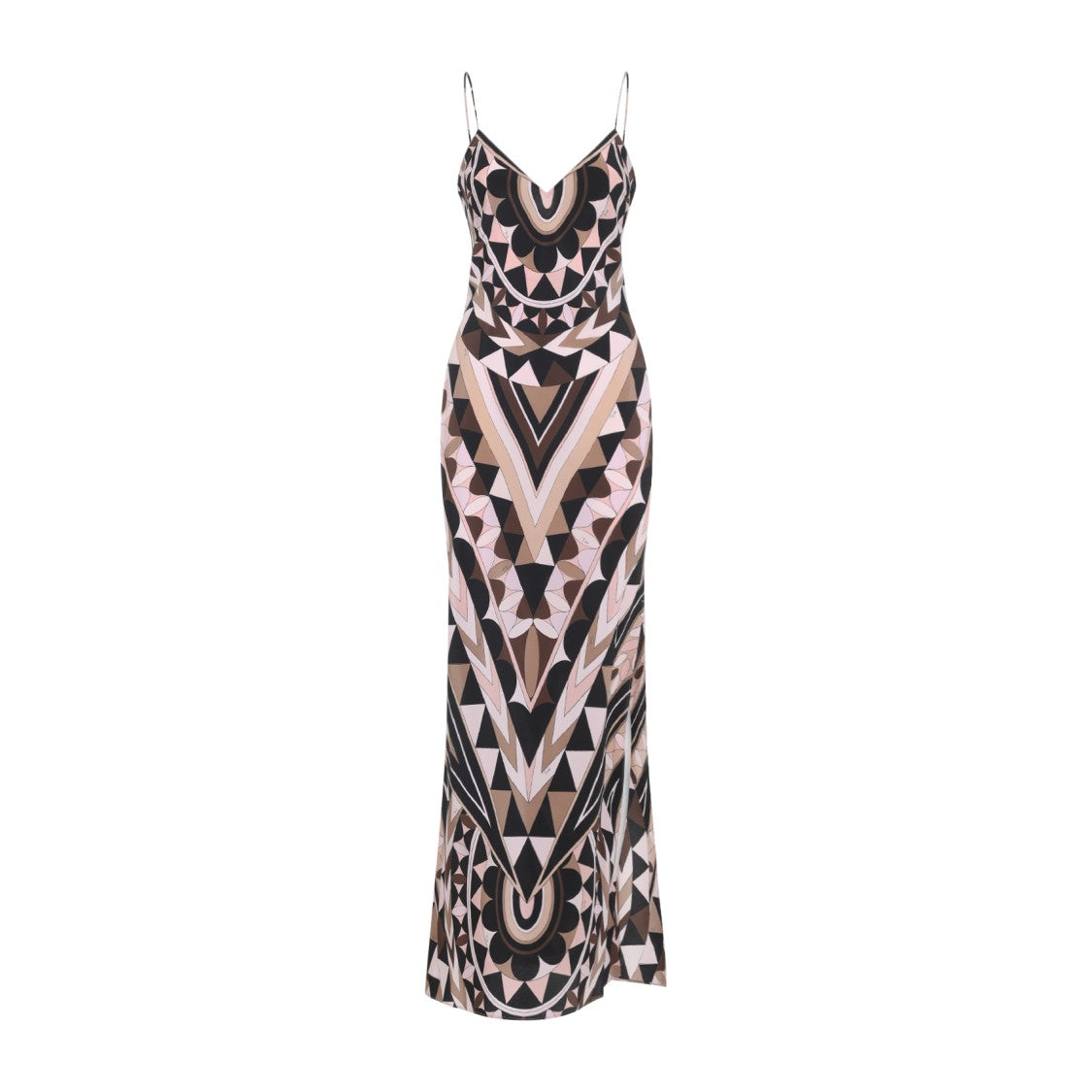 Pucci Long Geometric Silk Dress With V-Neckline