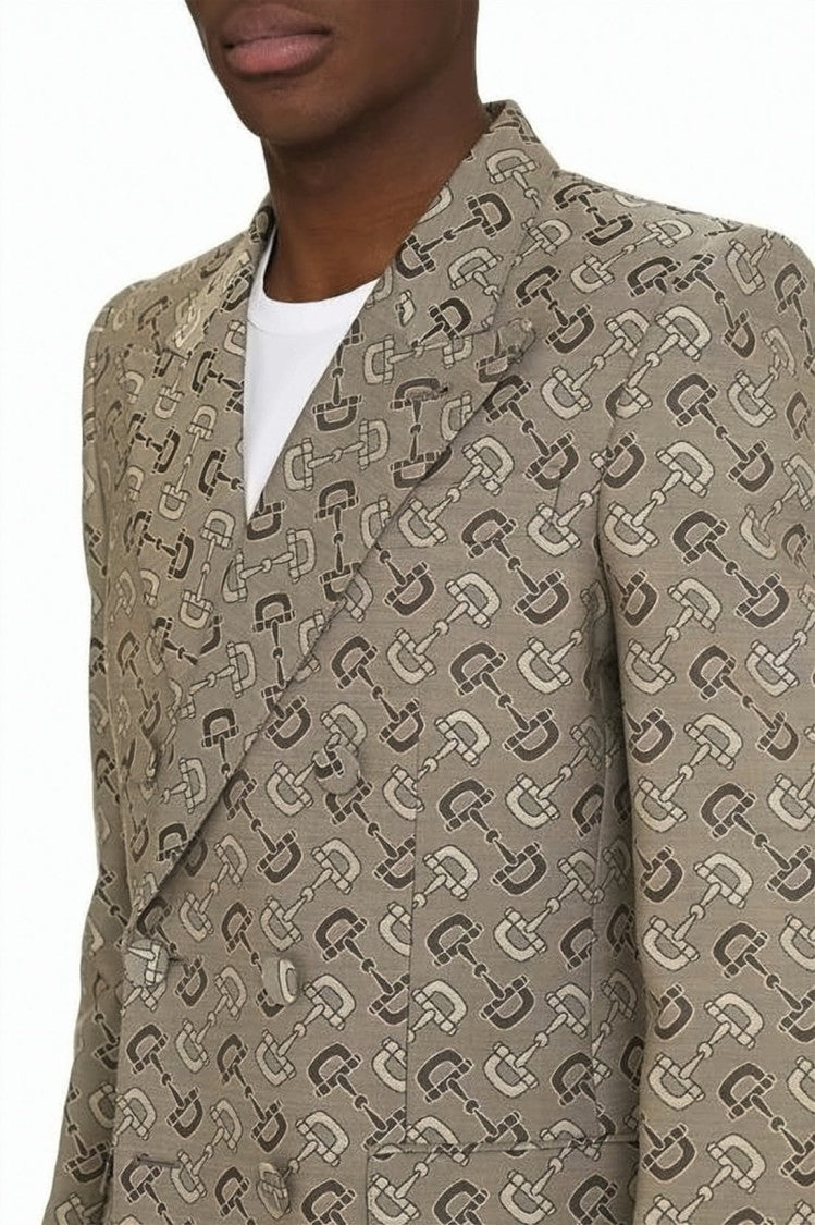 Gucci Double-Breasted Horsebit Pattern Cotton-Wool Jacket